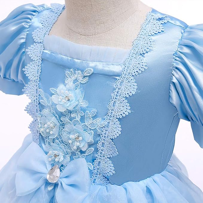 FYMNSI Kids Girl Cinderella Costume Fairy Tale Princess Fancy Dress Up Halloween Carnival Cosplay Birthday Party Short Sleeve Butterfly Tulle Tulle Maxi Prom Gown with Accessories 6-7 Years