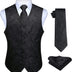 Hisdern Men's Paisley Floral Jacquard Waistcoat&Necktie and Pocket Square Vest Suit Set, Black, 3XL(Chest 54 inch)