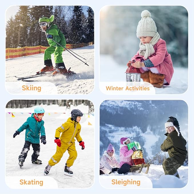 Findway Kids Ski Socks, Kids Thermal Socks 85% Cotton Boys Girls Snow Socks Soft Breathable Winter Outdoor Ski Socks for Skiing Skating Snowboarding, 2 Pairs