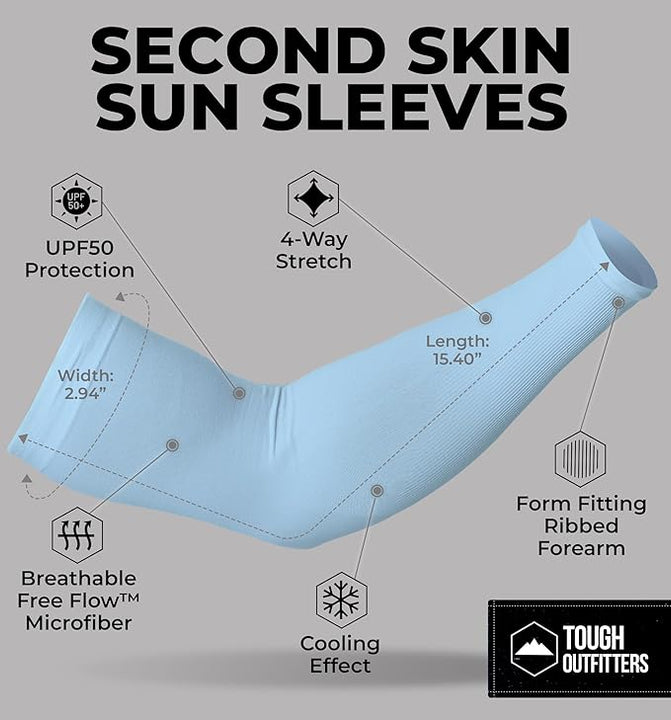 Tough Outdoors Sun Protection Sleeves - UV Arm Sleeves for Men and Women - Golf Cooling Arm Sleeves - Baseball Sun Sleeves