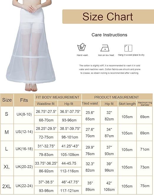 BEAUTELICATE Women's Petticoat Crinoline Underskirt Long A-line Vintage for Wedding Bridal Evening Dress Cosplay Costume(White - 2 Hoops, (12-14)
