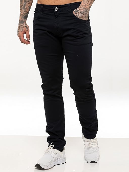 Kruze Mens Designer Skinny Stretch Fit Chinos Branded Trousers Pants 28W x 30L Navy