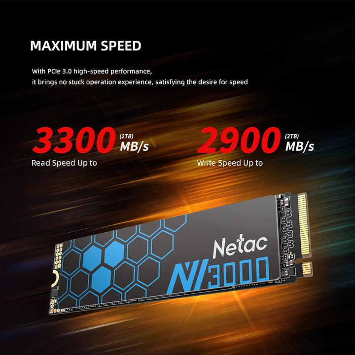 Netac 250GB NV3000 M.2 NVMe SSD, M.2 2280, PCIe3, 3D TLC NAND, R/W 3000/1400 MB/s, 95K/120K IOPS