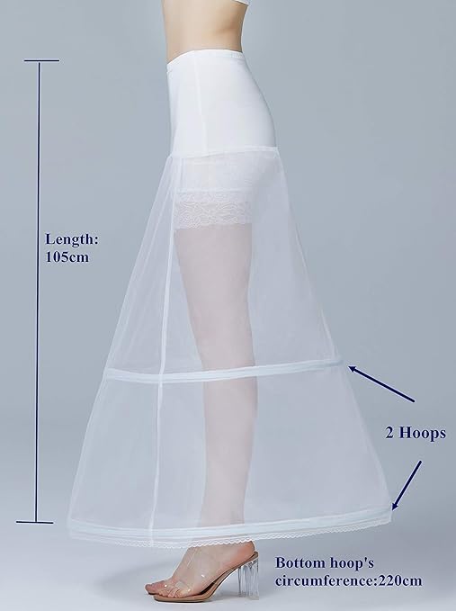 BEAUTELICATE Women's Petticoat Crinoline Underskirt Long A-line Vintage for Wedding Bridal Evening Dress Cosplay Costume(White - 2 Hoops, (12-14)