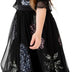 Maya Deluxe Girl's Midi Dress Floral Sequins Embellished Short Sleeve Puff Tulle Tutu Party Bridesmaids Wedding with Belt Bow, Black, 9-10 Years