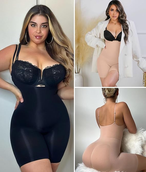 YIANNA Shapewear for Women Tummy Control Bodysuit Seamless Sculpting Body Shaper Open Bust Butt Lifter Shaping Shorts Black 5258 2XL/3XL