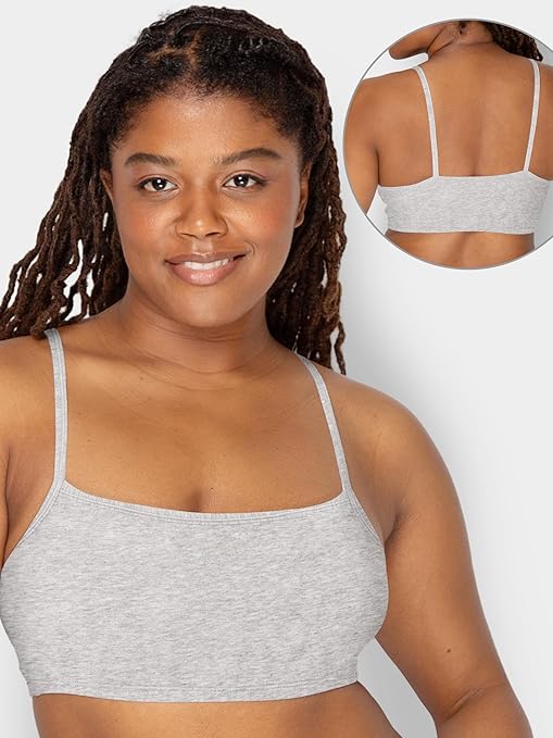 Fruit of the Loom Women's Spaghetti Strap Cotton Pullover Sports Bra Value Pack, Opaque, Black/White/White/Heather Grey 4-Pack, 38 (Pack of 4)