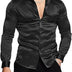 URRU Men's Luxury Shiny Silk Like Satin Dress Shirt Long Sleeve Casual Slim Fit Muscle Button Up Shirts Black L