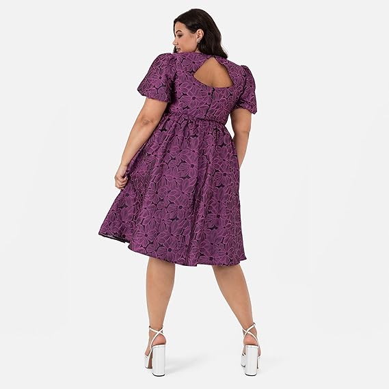 Lovedrobe Womens Ladies Plus Size Dress Curve Skater Midi Back Keyhole Short Sleeves Floral Flowers Crew Neck High Waist A-line Size 16