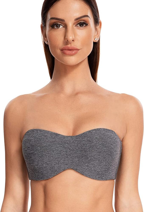 MELENECA Plus Size Strapless Bra, Minimiser, Unpadded Underwire, Transparent Straps, for Women, Grey Heather, 34E