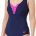 Speedo Women's Shaping Printed OpusGem DD+ 1 Piece Swimsuit | Shapewear | Beach and Holiday Swimwear, Black/Pure Blue/Bloominous Pink/Cupid Coral, 38