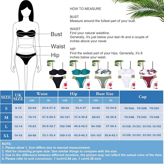 Voqeen Women Bikini Sets Push Up Padded Swimsuit Strapless Bandeau Twist Front Two-Piece Bathing Suit, Black, M