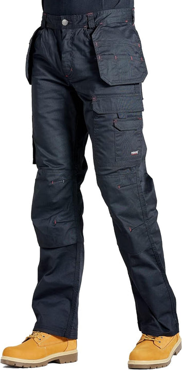 Proluxe Endurance Multi Pocket Cargo Combat Tradesman Trouser with Knee Pad Pockets and Reinforced Seams, Black, 30
