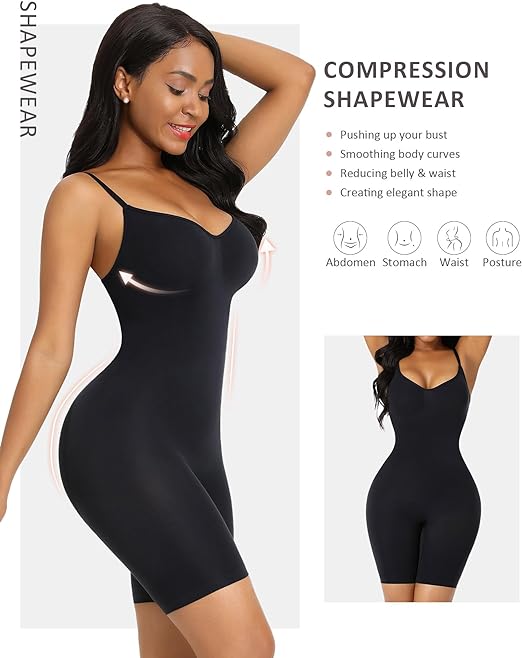 FeelinGirl Butt Lifter Bodysuit Full Body Shaper Tummy Control Shapewear Seamless Bodysuit for Women Shapewear Full Body Shaper Adjustable Shoulder Straps XL/XXL Black