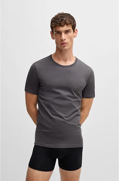 BOSS Mens Tshirt RN (2 Pack) Classic Three-Pack of Cotton Underwear T-Shirts with Logos
