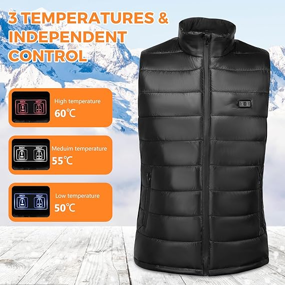 Geegear Men's Heated Vest, Electric Heated Gilet with 5 Heating Zones Lightweight USB Winter Body Warm Jacket Waterproof Vest for Outdoor Hunting Hunting Fishing (Battery Not Included)