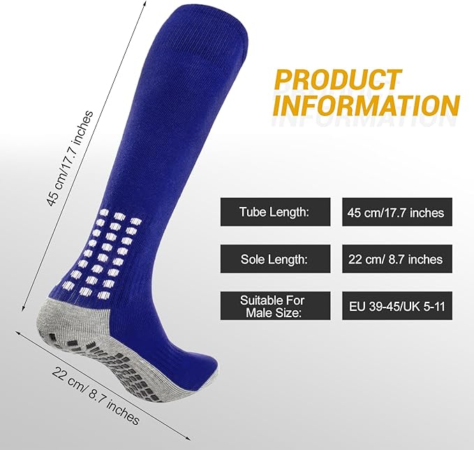 Geebuzz 4 Pairs Men's Football Socks Knee High Grip Socks Football Non-Slip Football Basketball Hockey Sport Grip Socks (White), White