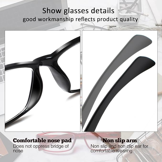 Kerecsen 6 Pack Mens Reading Glasses Blue Light Blocking Black Computer Readers with Spring Hinges (6 Black, 1.75, multiplier_x)