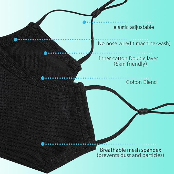 6 Pack Black Cotton Face Masks,Face Masks Washable,Reusable Face Mask,Face Covering,3-Layers Breathable Cloth Face Masks With Adjustable Ear Loops For Women Man (Meduim)