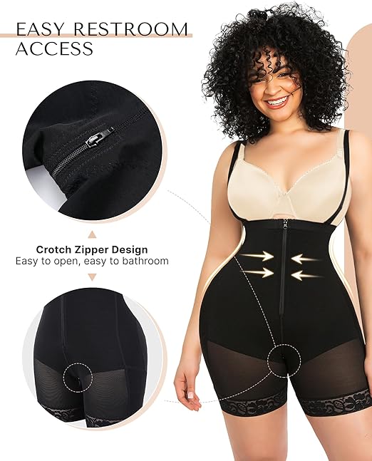 SHAPELLX Fajas Colombianas Shapewear for Women Tummy Control Plus Size Postpartum Body Shaper Butt Lifting Bodysuit, A1-black, Medium