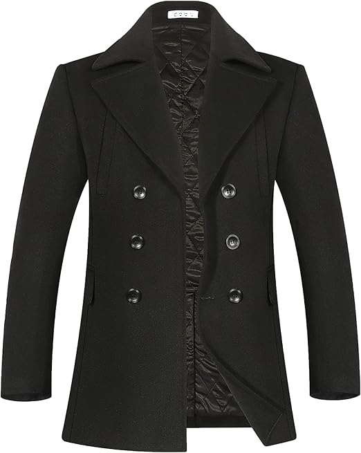 APTRO Mens Jacket Winter 80% Wool Coats Peacoat Warm Casual Overcoat Outwear Double Breasted Business Trench Jacket 2201 Black XXL