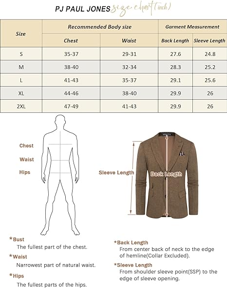PJ PAUL JONES Men's Vintage Herringbone Tweed Blazers British Wool Blend Sport Coat Jacket, Brown Herringbone, XL