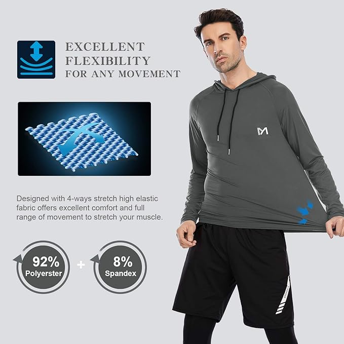 MEETYOO Men’s Running Tops 2 Pack, Sport Shirt Long Sleeve T-shirt Gym Tee for Fitness Workout Jogging, Navy Blue+Grey, M