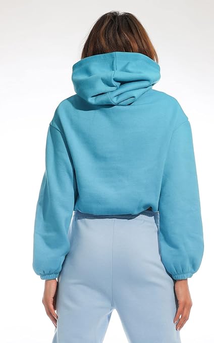 Light & Shade Women's Lslswt021 Women's Cropped Top Hooded Sweatshirt, Teal, L UK