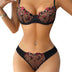 ROSVAJFY Women's Sexy Lingerie Set with Floral Embroidery, Mesh Push Up Underwear Set 2 Pieces, Underwire Bra and Panties Set Elegent Lingerie with Adjustable Spaghetti Straps (Black, L)