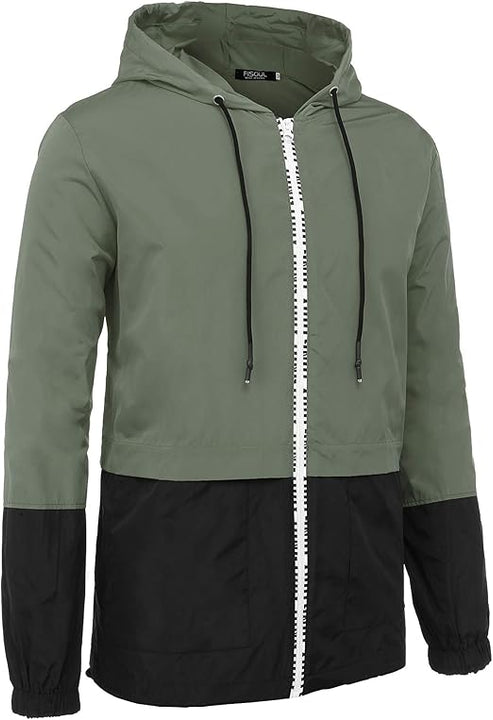 FISOUL Men/Women Rain Jacket Hooded Lightweight Windbreaker Jacket Outdoor Packable Waterproof Raincoat(Green,X-Large)