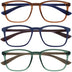 Opulize Max Reading Glasses 5 Pack - Classic Large Rectangular Frame - Matt Black Brown Blue Green Grey - Men's Women's - Spring Hinges - RRRRR78-12367 - +3.50