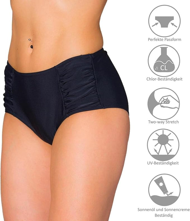 Aquarti Women's Mid Rise Bikini Bottoms with Side Shirring, Black, 10