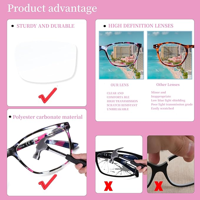 Kerecsen 6 Pack Ladies Reading Glasses Blue Light Blocking Spring Hinge Fashion Readers Computer Eyeglasses Women/Men (6 Pack Mix Color-1, 1.25, Diopter)