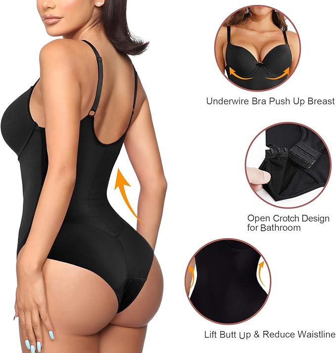 Gotoly Bodysuit Shapewear for Women Tummy Control Shaping Body Shaper Jumpsuits Tops with Bra Sleeveless Camisole Smooth Waist Trainer Bodywear Seamless Body Briefer (Black, XL)
