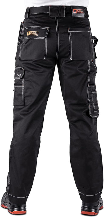 Black Hammer Men's Durable Lightweight Work Trousers Safety Cargo Pants for Men with Knee Pad & Multiple Pockets Professional Workwear for All Jobs Zilla Black (32W / 31L)