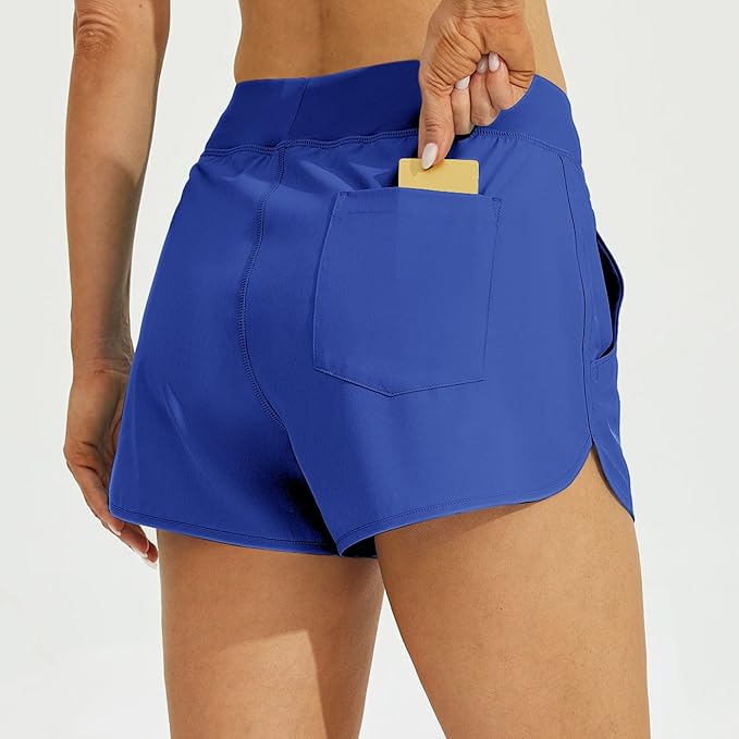 Willit Women's 3" Swim Board Shorts Swimming Bottoms with Brief Liner Quick Dry UPF 50+ Royal Blue M