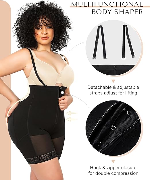 SHAPELLX Fajas Colombianas Shapewear for Women Tummy Control Plus Size Postpartum Body Shaper Butt Lifting Bodysuit, A1-black, Medium