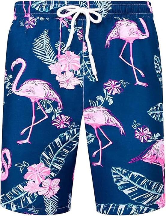 Blisscok Hawaii Men's Shirt with Hawaiian Shirt Flamingo Floral Wrinkle Free for Beach Party Pack of 2 Shorts and Shirt