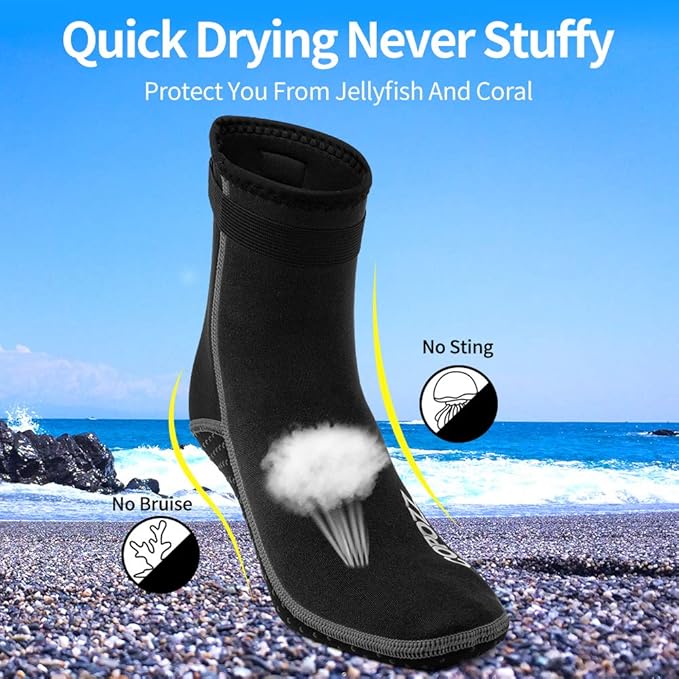 COPOZZ 3 mm diving socks, neoprene socks for adults, women, men, thick diving socks, water sports, swimming socks for swimming, snorkelling, sailing, surfing, water sports