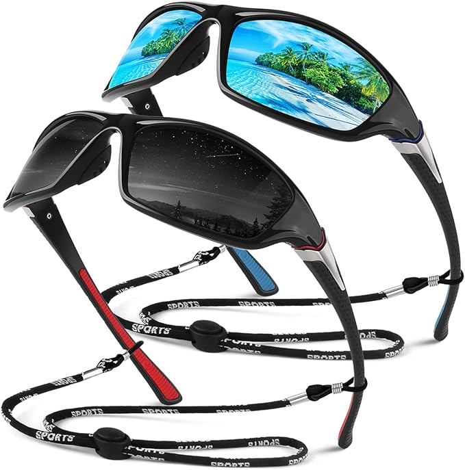 Sunier Polarised Sports Sunglasses for Men Women, Wrap Around Unbreakable Fishing Driving Sun Glasses with 100% UV400 Protection
