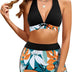 Tuopuda Women Two Piece Bikini Sets Deep V Neck Halter Top with High Waist Boyshorts Floral Print Swimsuit Plus Size Swimwear Bathing Suit