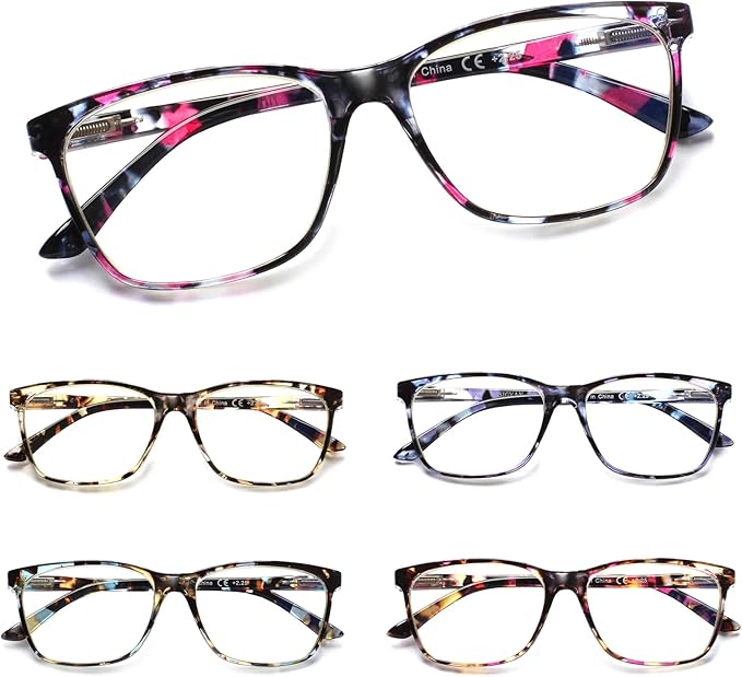 Kerecsen 6 Pack Ladies Reading Glasses Blue Light Blocking Spring Hinge Fashion Readers Computer Eyeglasses Women/Men (6 Pack Mix Color-1, 1.25, Diopter)