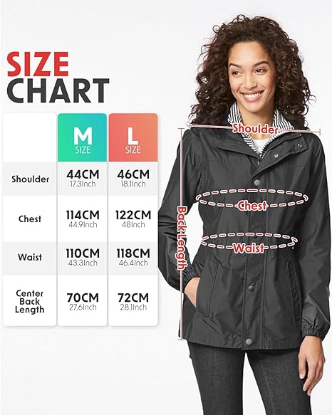 Victoper Waterproof Jackets Womens, Lightweight Windproof Portable Raicoats for women Quick Dry Two Pockets Packable Rain Jacket for Ladies Suitable for Outdoor Travel Hiking Camping Black, M