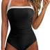 RXRXCOCO Womens Tummy Control Swimwear Halter Neck One-Piece Swimsuits Padded Swimming Costume Black-White, L