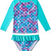 WYTbaby Girls Swimming Costume Uv Protection 2pcs Long Sleeve Mermaid Swimsuit Girls Rash Guard Summer Beach Swimming Set for 8-9 Years