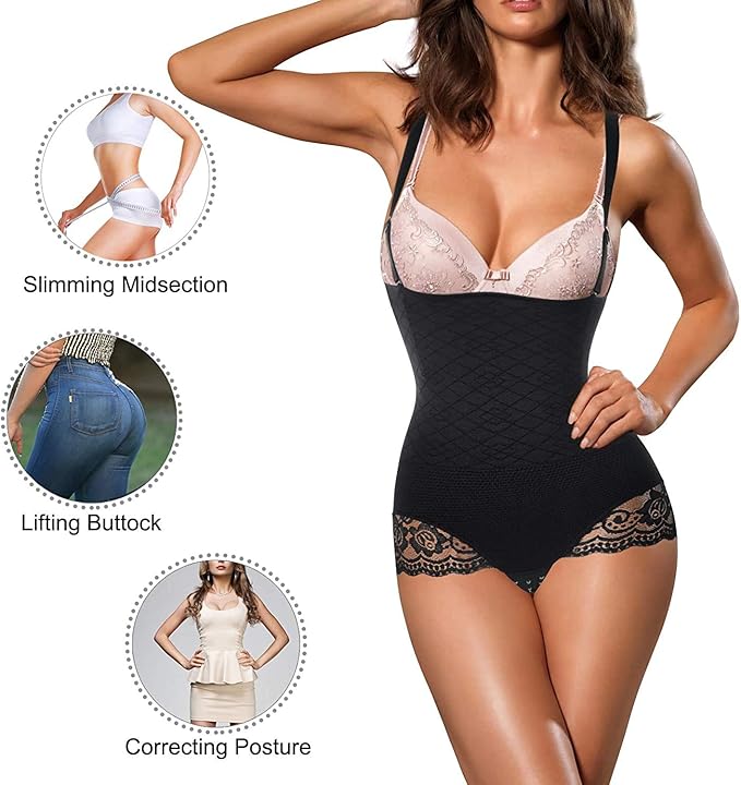 Gotoly Women Seamless Bodysuit Thong Butt Lifter Shapewear High Waist Trainer Panty Tummy Firm Control Body Shaper with Removable Straps (Black, X-Large - XX-Large)