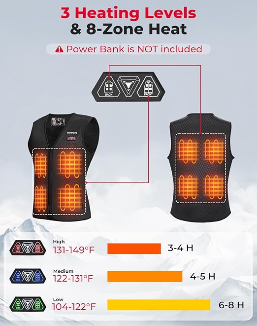 KEMIMOTO Women's Heated Vest, Rechargeable Heated Vest 3 Stalls Adjustable Temperature Warm Jacket, Electric Heated Gilet 8 Heating Zones, Outdoor Motorcycles Activities(Battery Pack Not Included)