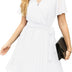 GRECERELLE Womens Summer Casual Wrap Dress Chiffon Cute Pleated Beach Tie Waist Dresses for Women (White, M)