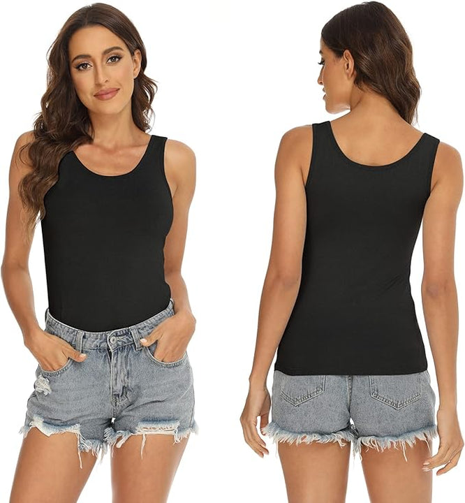 BQTQ 5 Pcs Tank Tops for Women Undershirt Sleeveless Vest Tops for Women and Girls (Black, White, L)