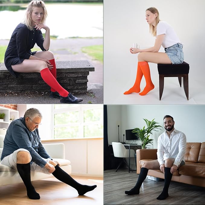 Mysocks Knee High Socks Men Womens Girls Cotton Seamless Toe White Long Socks Knee Length Knee Socks White,8-11